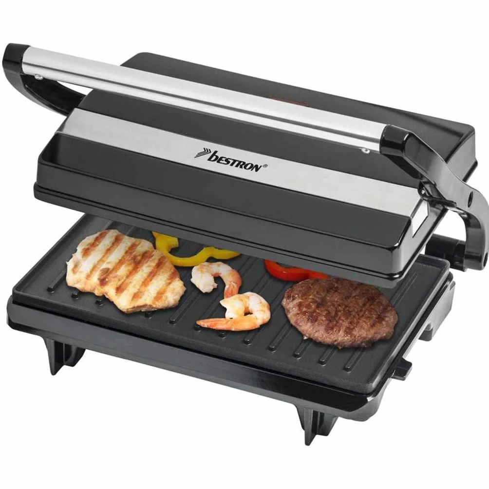 Bestron Parrilla Sandwichera Panini con Revestimiento Antiadherente, 700 W, Negro