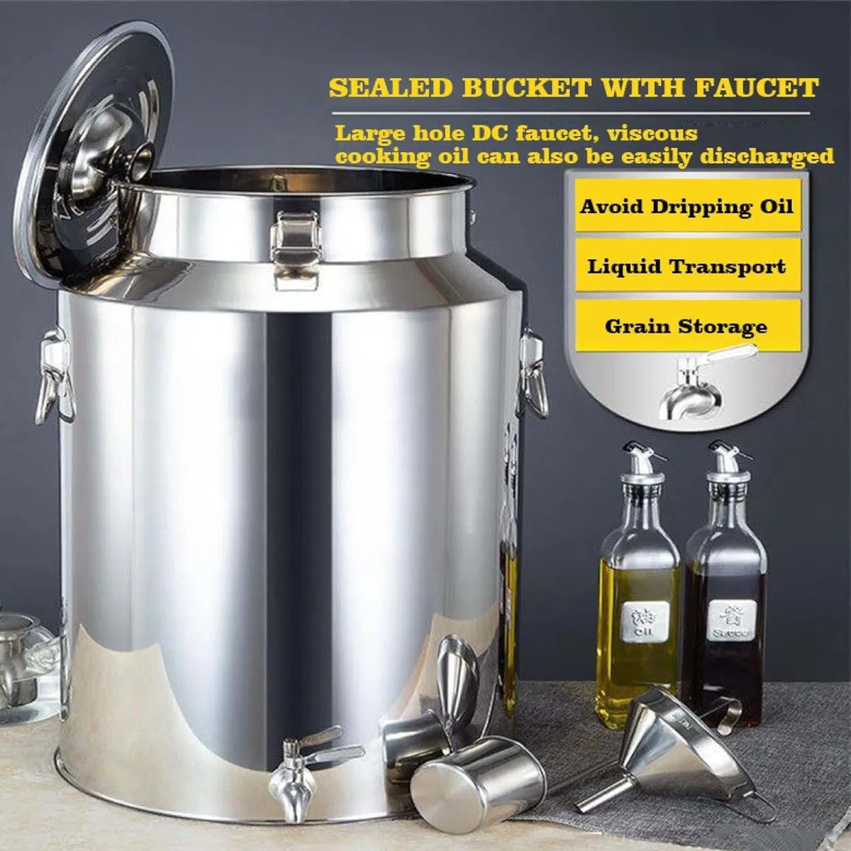 Jarra con Grifo Lechera Acero Inoxidable Grande Cubo para Vino/Recipiente para LáCteos/BidóN De Leche/Jarra con Tapa Sell(Capacity,5liter)