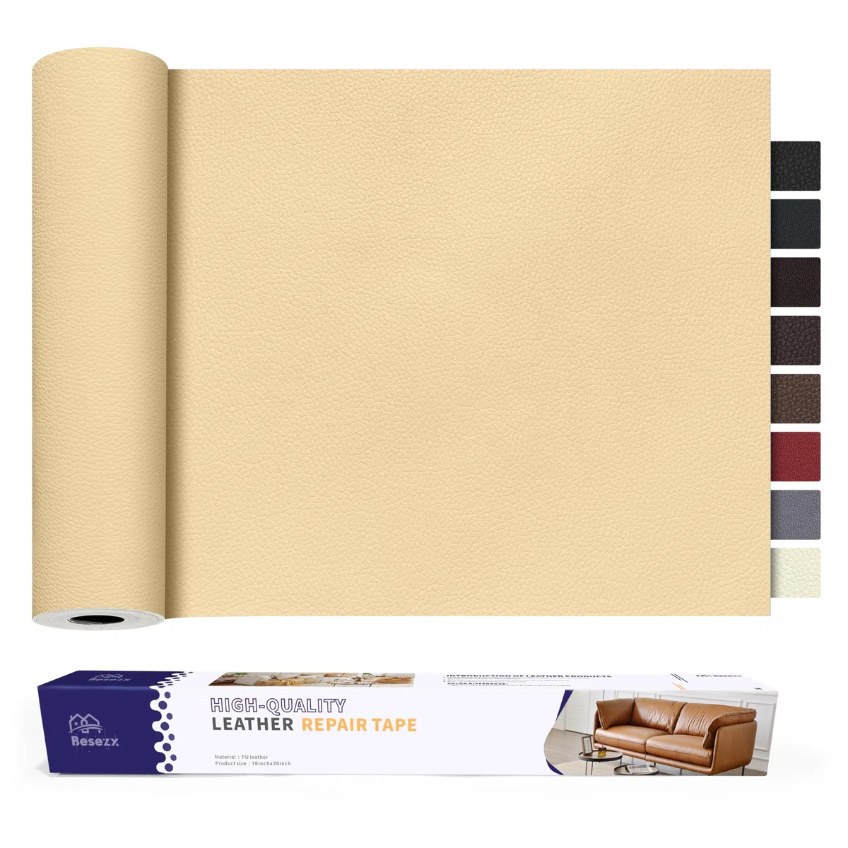 Besezx Parche de reparación de cuero beige autoadhesivo, parches grandes de cuero beige de 30 x 16 pulgadas para muebles, kit de reparación de cuero para sofá, asiento de coche, asiento de