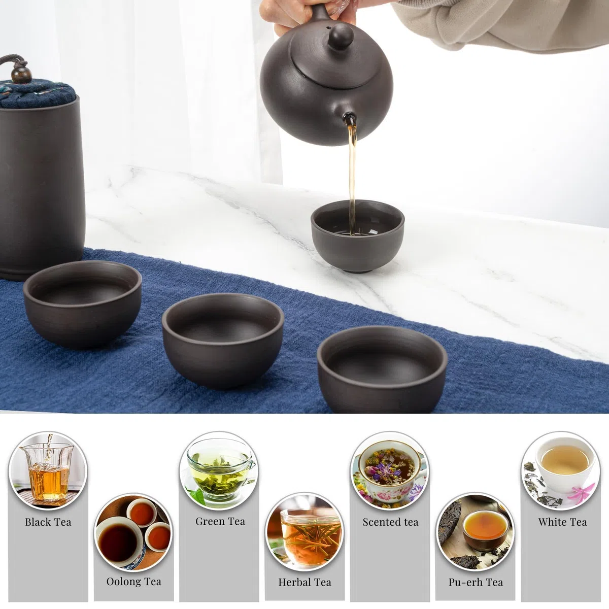 Juego de Té Chino Portátil Juego de Té Gongfu Kung Fu, Bolsa de Regalo Portátil Todo en Uno para Viajes, Regalos para El Hogar la Oficina y Actividades al Aire Libre