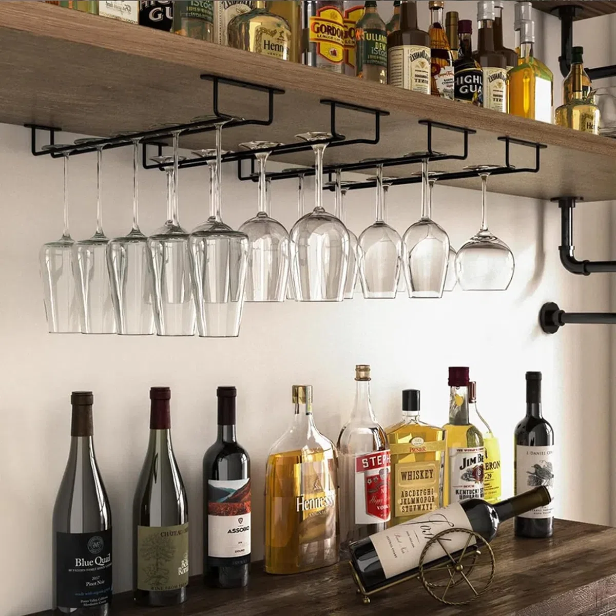 Soporte para Copas de Vino Colgante, 4 Piezas, 35x11 cm, Cuelga Copas de Vino, Colgador Copas Vino, Soporte para Copas Bar con Tornillos, para Bar y Cocina