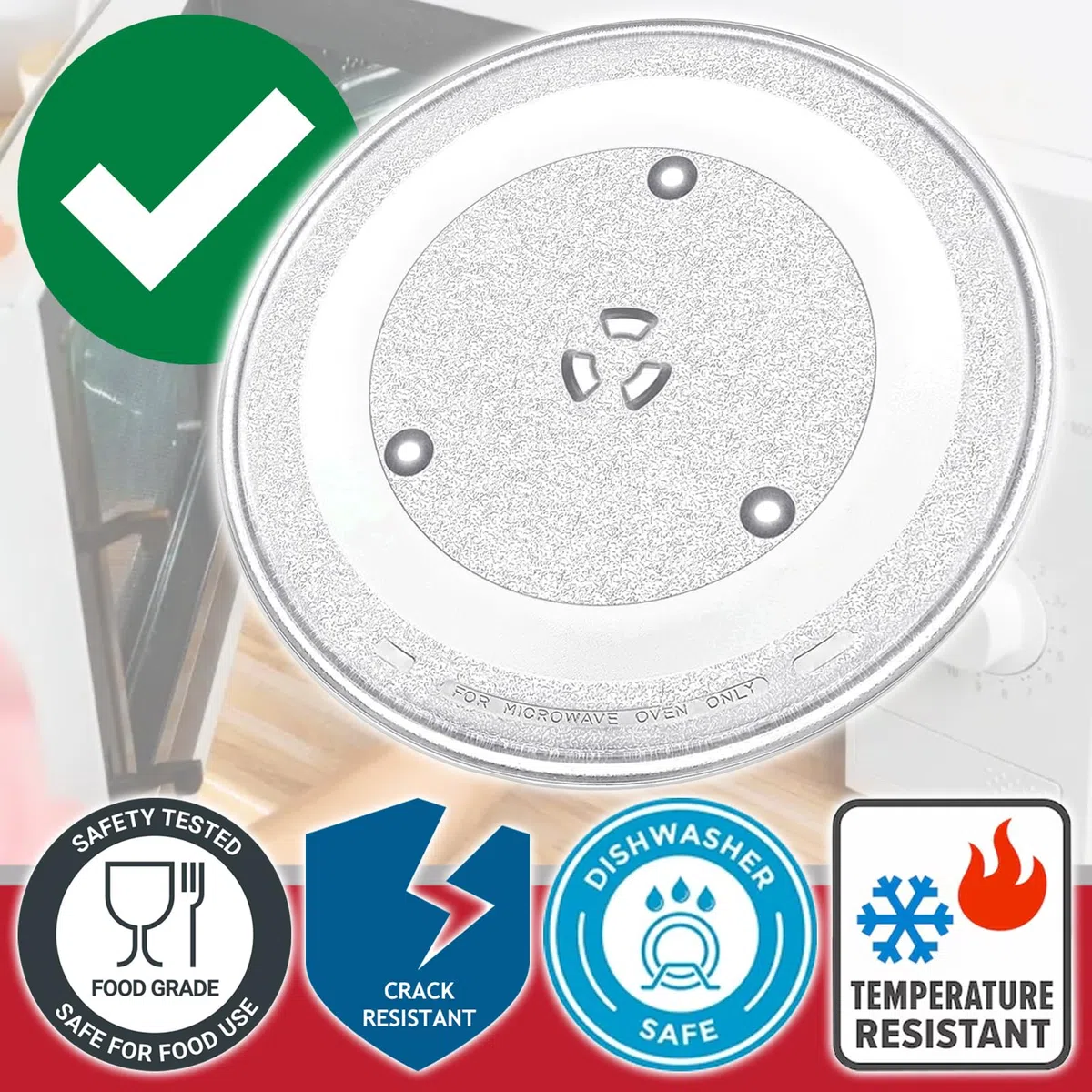 SPARES2GO Plato giratorio universal para microondas con fijación de 6 pestañas tipo Y, bandeja de cristal (13" / 34 cm / 340 mm)