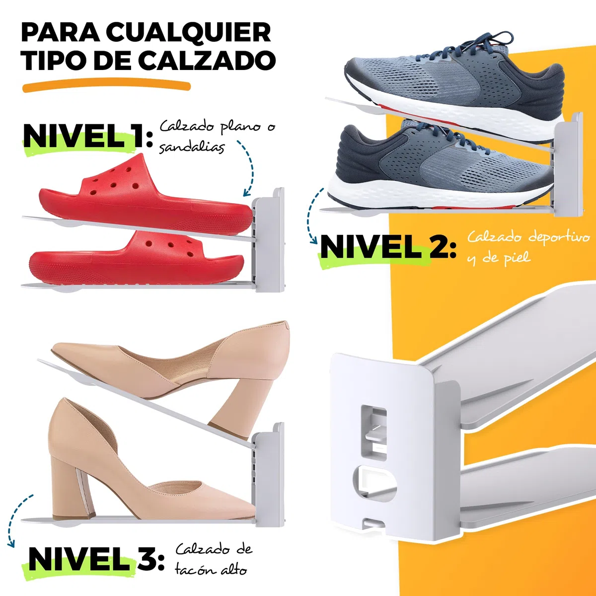 Organizador de Zapatos Ajustable Pack de 12 - Zapatero Ahorra Espacio de Armario con Altura Regulable para Tacones y Zapatillas - Color Blanco