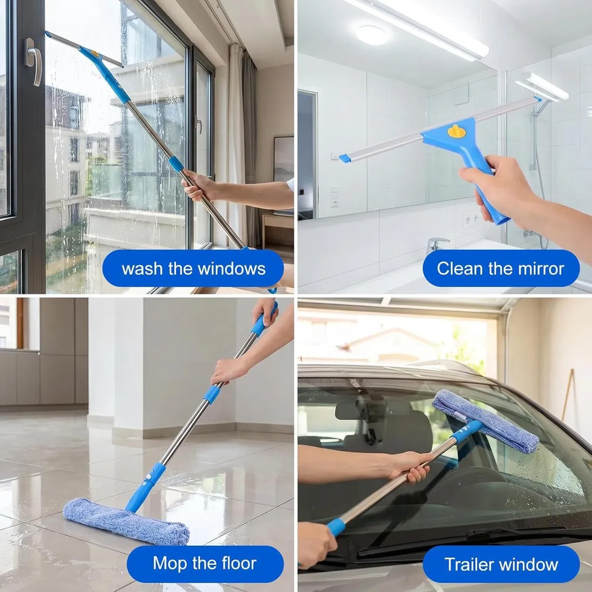 Herramientas De Limpieza De Ventanas Equipo Multifuncional Y Ajustable | Herramientas Limpiacristales Para Los Hogares Para Puertas De Patio, Parabrisas De Automóviles, Azulejos Y Vidrios, Profesi