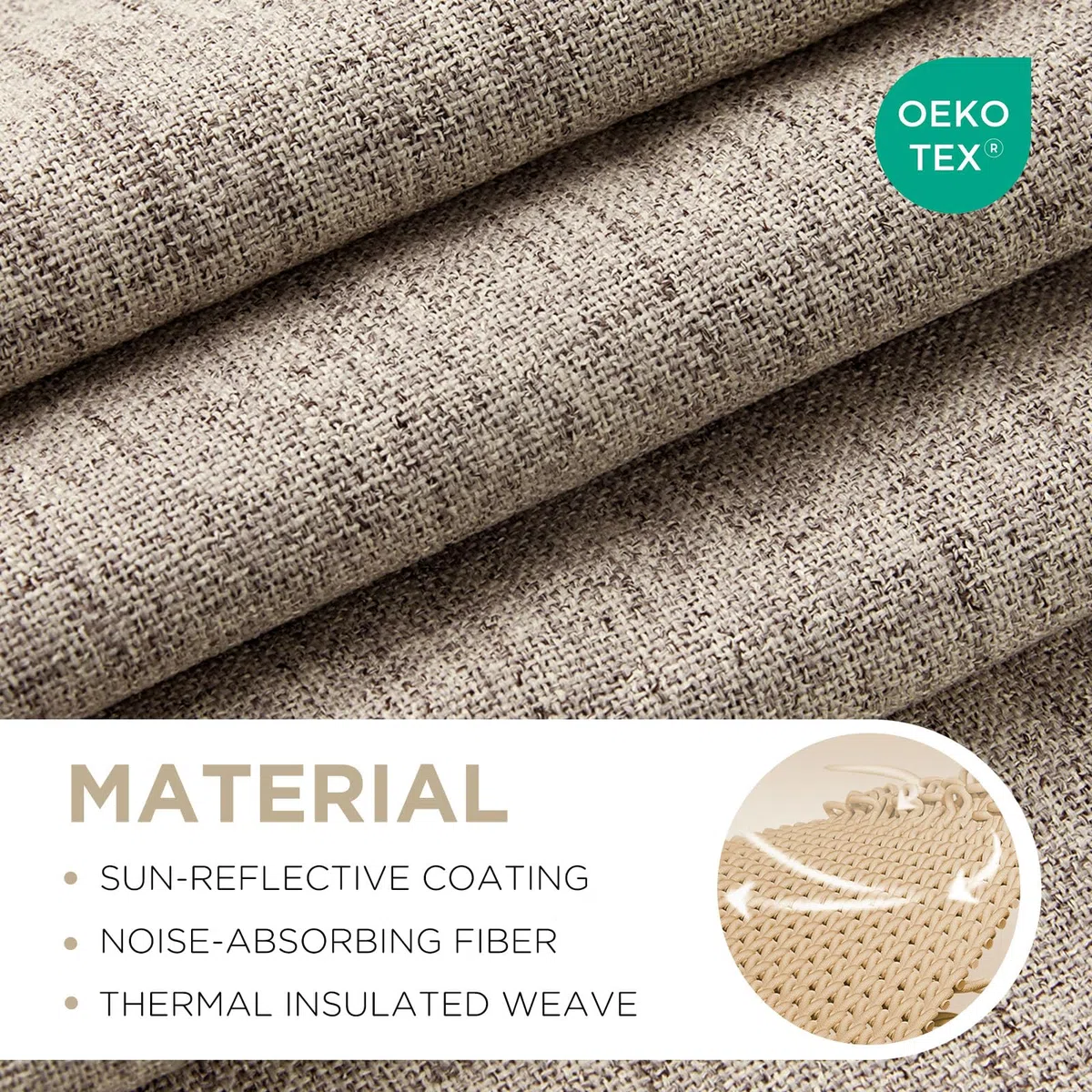 Joydeco Cortinas 100% Opacas de 63 Pulgadas de Largo, 2 Paneles, Cortinas Opacas Naturales de Lino para Dormitorio, Sala de Estar, Cortina de oscurecimiento, Aislamiento térmico, pestaña Trasera y