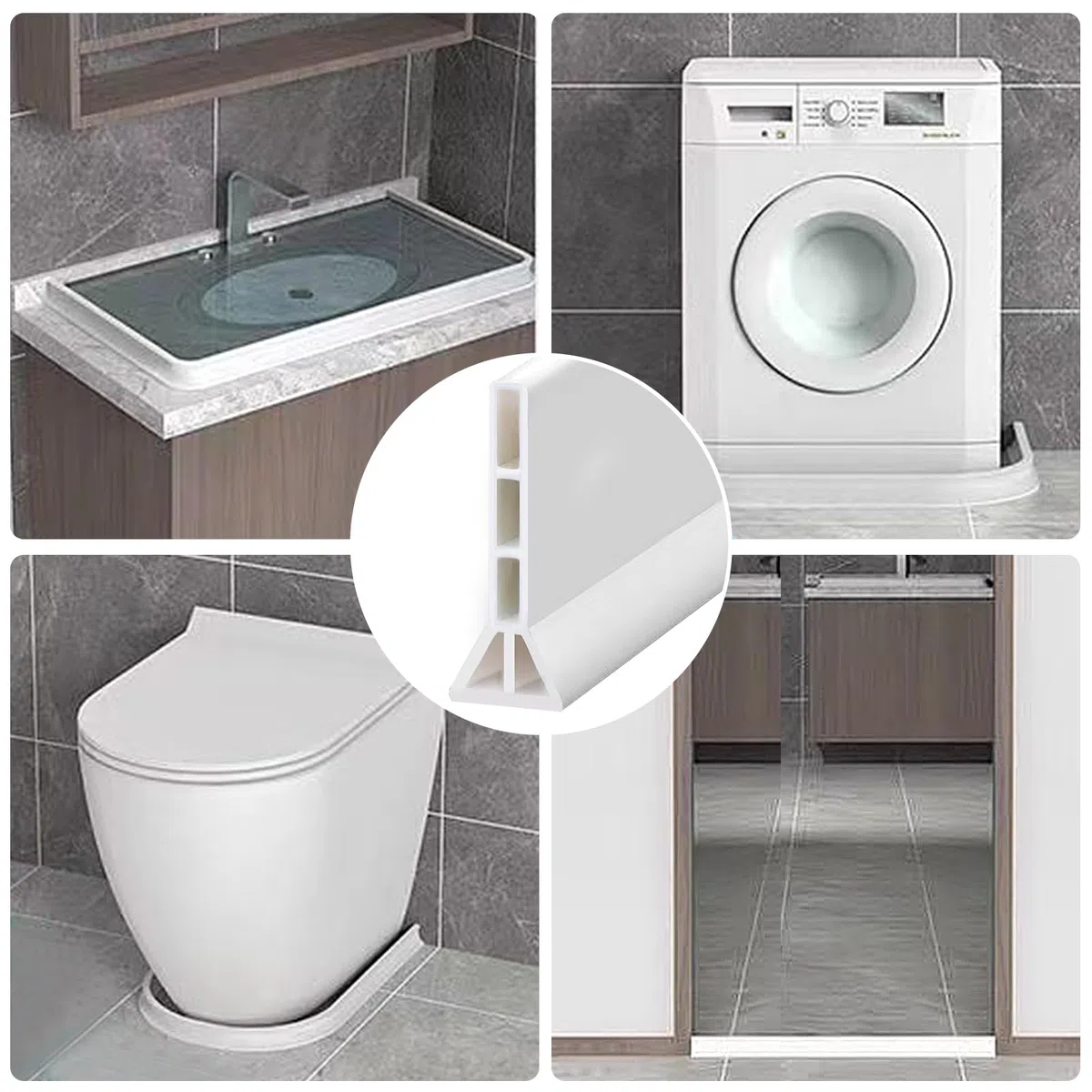 Barra protectora para ducha autoadhesiva, diseño elevado, 10 cm / 9,6 cm de alto, plegable, tope de agua para ducha, umbral, barrera de agua (blanco, 1,5 m de largo, 9,6 cm de alto y 3,3 cm de ancho)