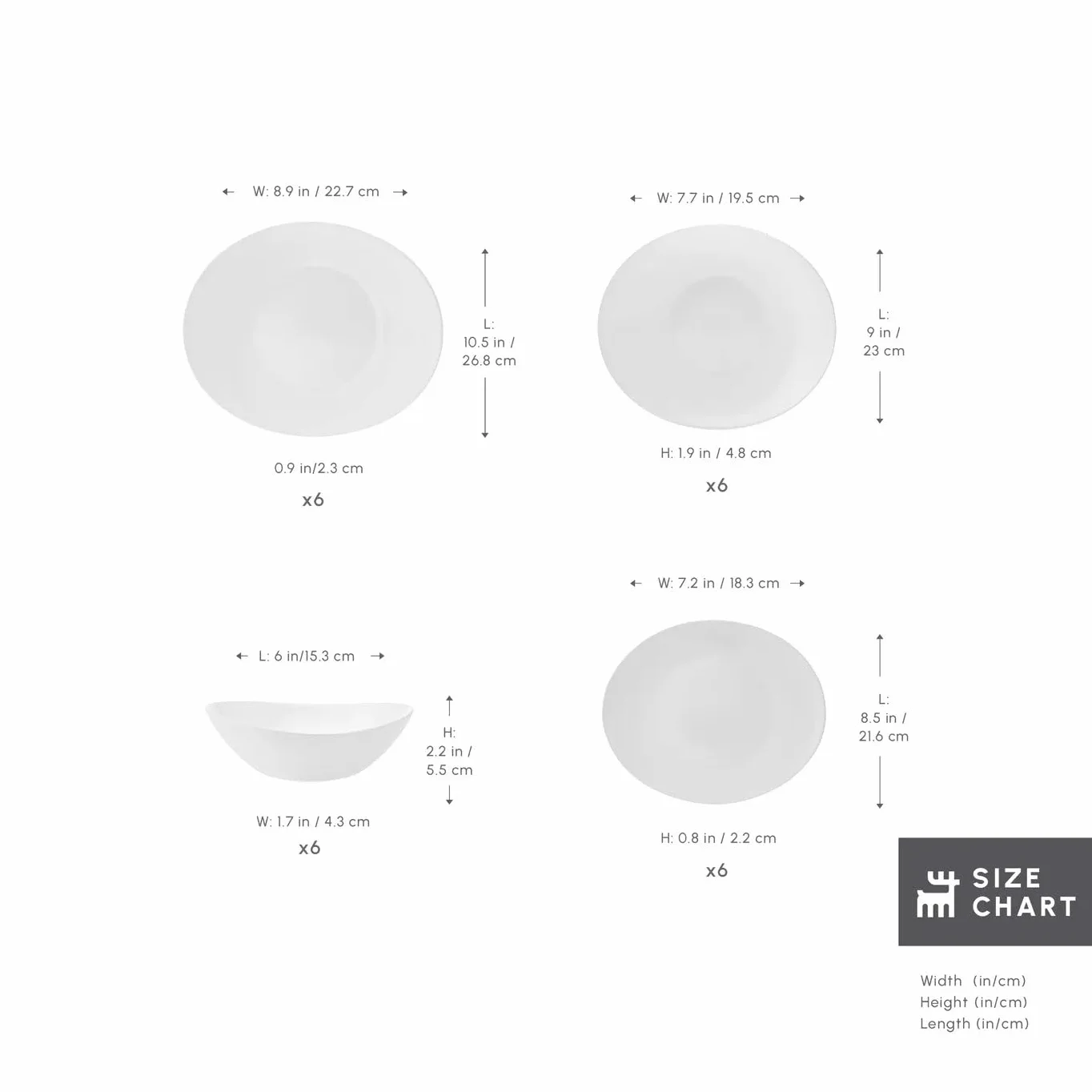 Karaca White Pure - Vajilla de cristal de 24 piezas para 6 personas, elegante vajilla resistente al calor con platos llanos, pasta, cuencos de cereales y platos de postre/acompañamiento