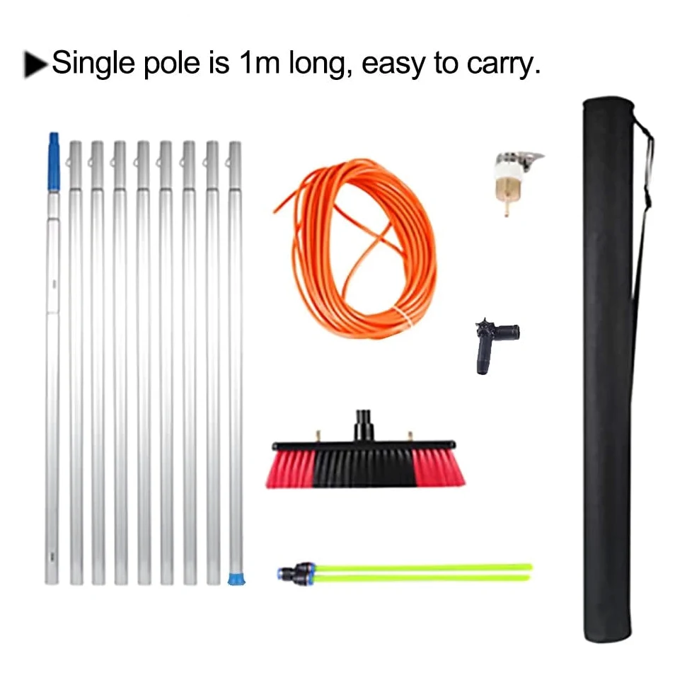 Kit de Limpieza de Ventanas: pértiga con Manguera de 9 m, Mango Extensible y Cabezal de Cepillo de 30 cm Limpieza de techos de conservatorios y Exterior