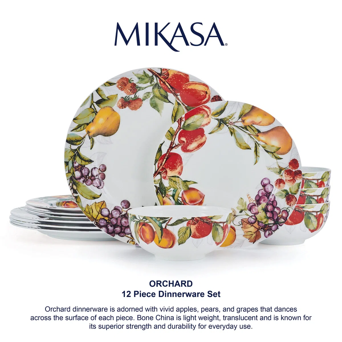 Mikasa Orchard - Juego de vajilla resistente a las astillas de 12 piezas, servicio para 4 personas