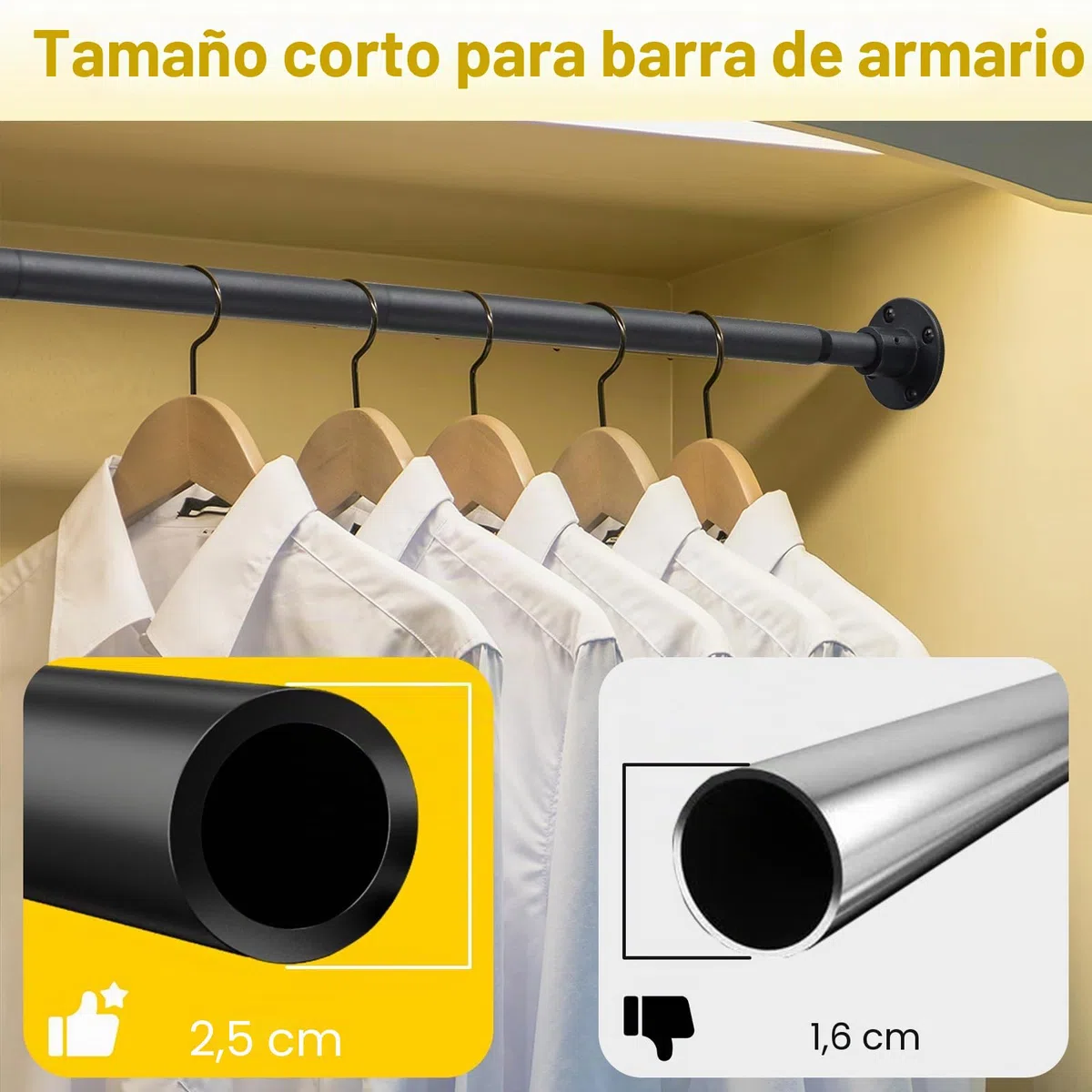 Barra Armario Extensible 76-234CM, Barra de Armario para Colgar Ropa, 25MM de Diámetro Barra Armario Ropero Ajustable de Acero Inoxidable para Armario de Dormitorio, Lavandería