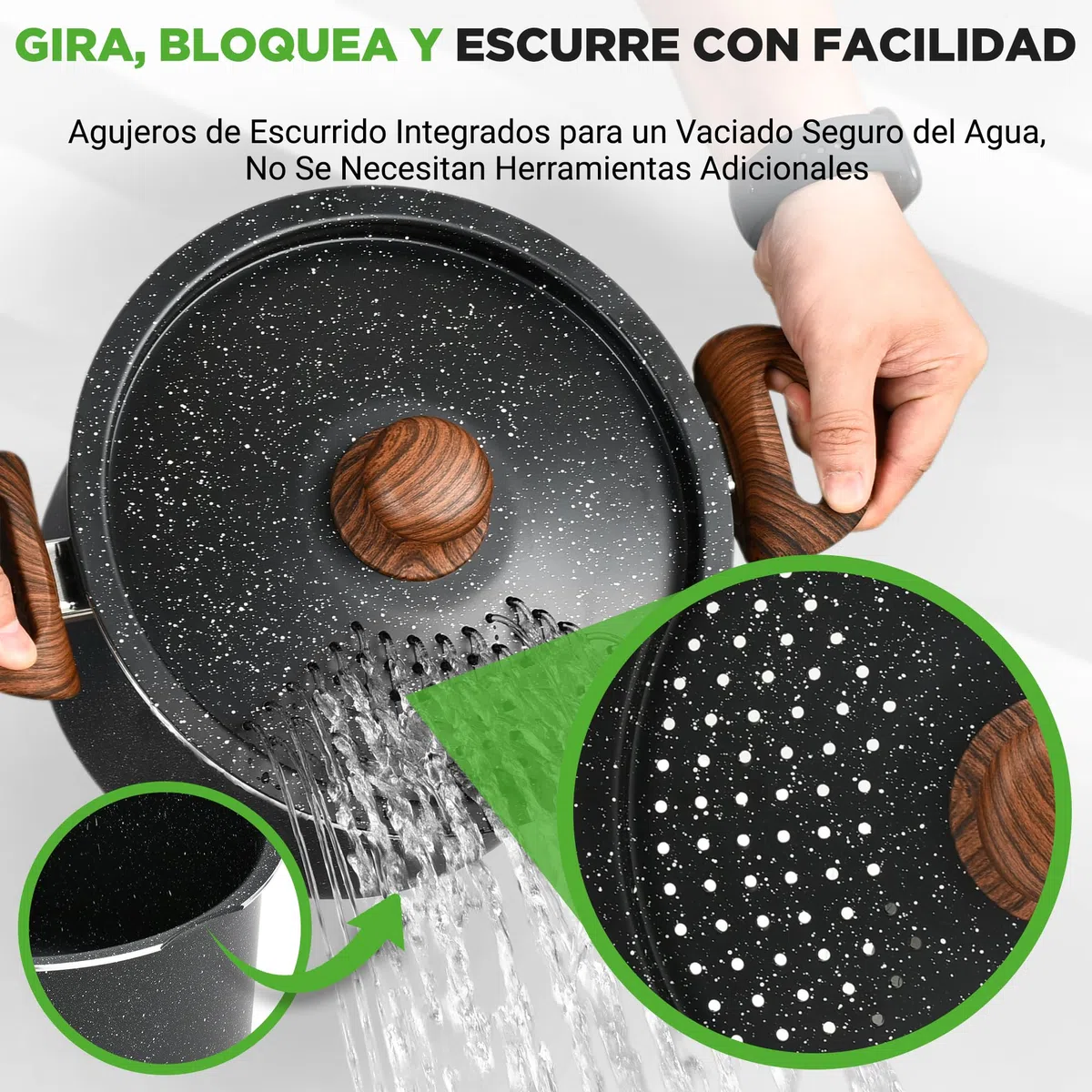 Nutrichef Olla para pasta con tapa coladora, 4.8L, Tenedor incluido, Antiadherente, Mangos resistentes al calor, Facil de limpiar