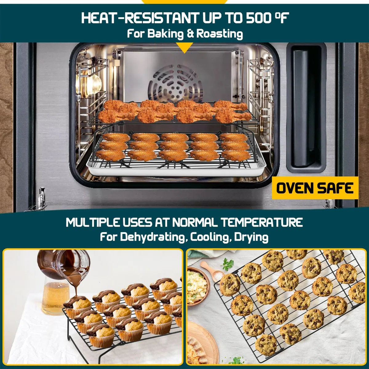 P&P CHEF - Juego de estantes de refrigeración antiadherentes de 5 niveles, apilables, para asar y cocinar, apto para horno y fácil de limpiar, núcleo de acero inoxidable y duradero, 15 x 10 pulgadas,