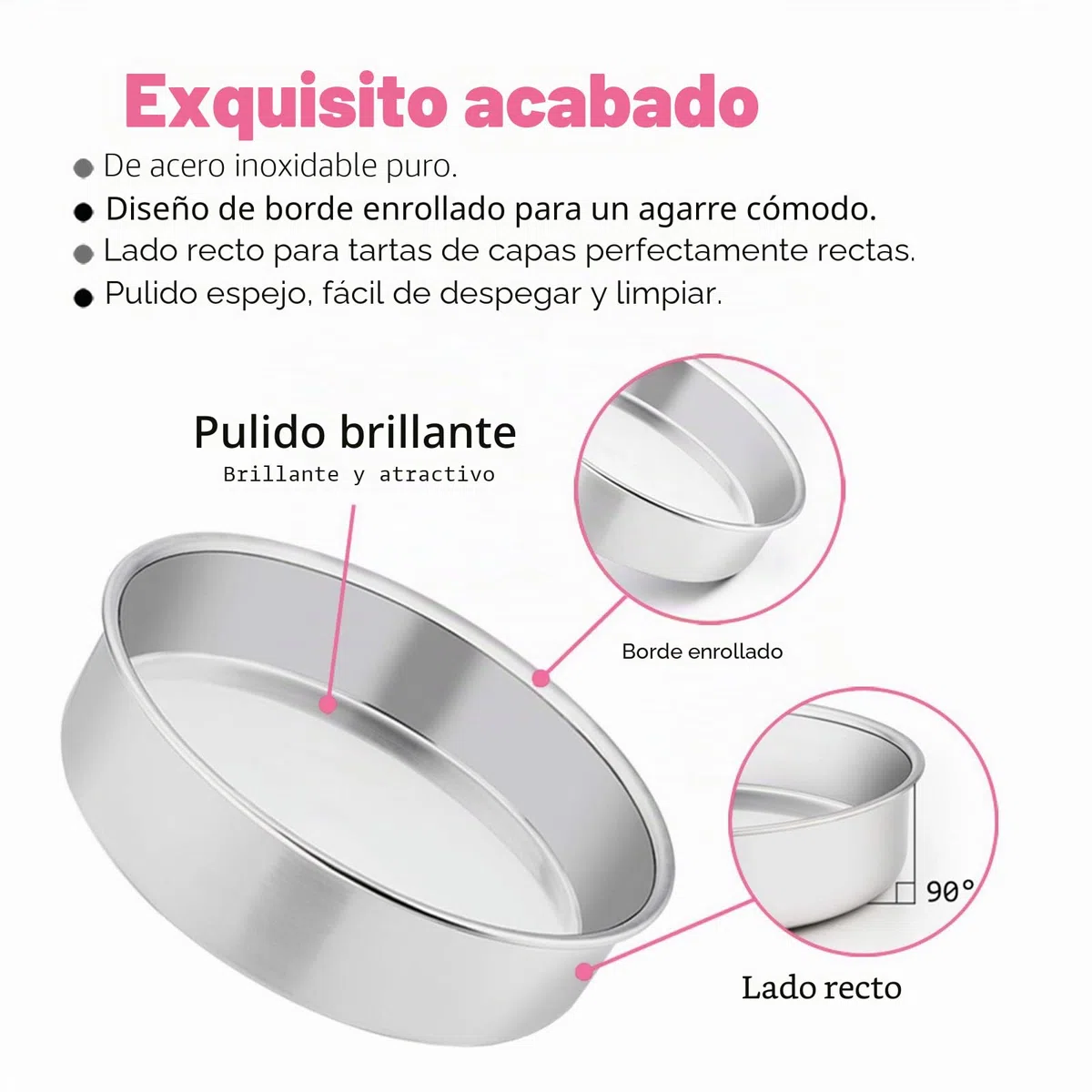 HaWare Juego de 4 moldes redondos para hornear, molde de acero inoxidable para pasteles - 10/16/20/24cm, saludable y no tóxico, pulido brillante, fácil de limpiar y apto para lavavajillas