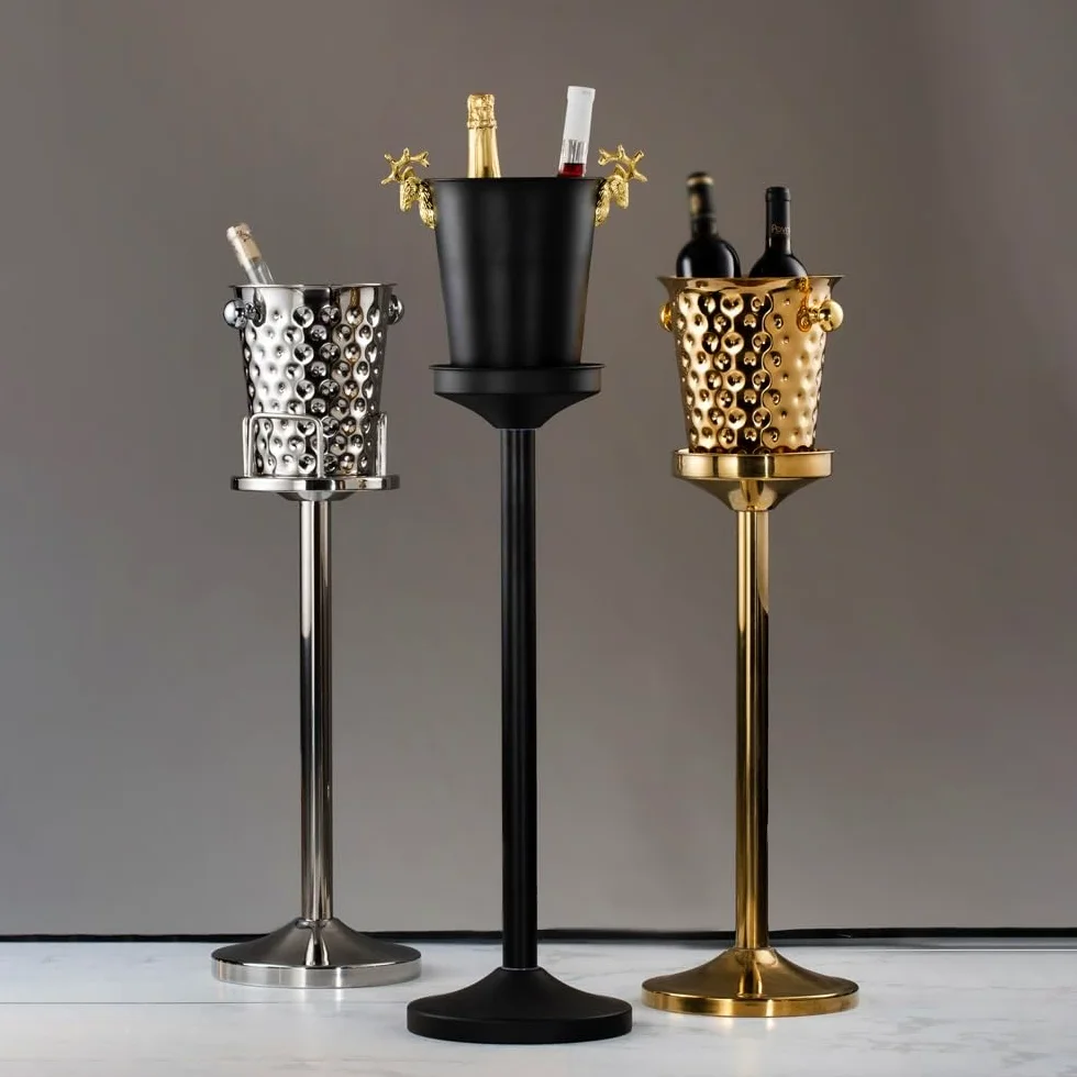 Cubitera for champán con soporte, cubeta for hielo grande for champán, cubeta for hielo con asas, cubeta for hielo de acero inoxidable, perfecta for botellas de vino, champán o cerveza ( Grey : Silver