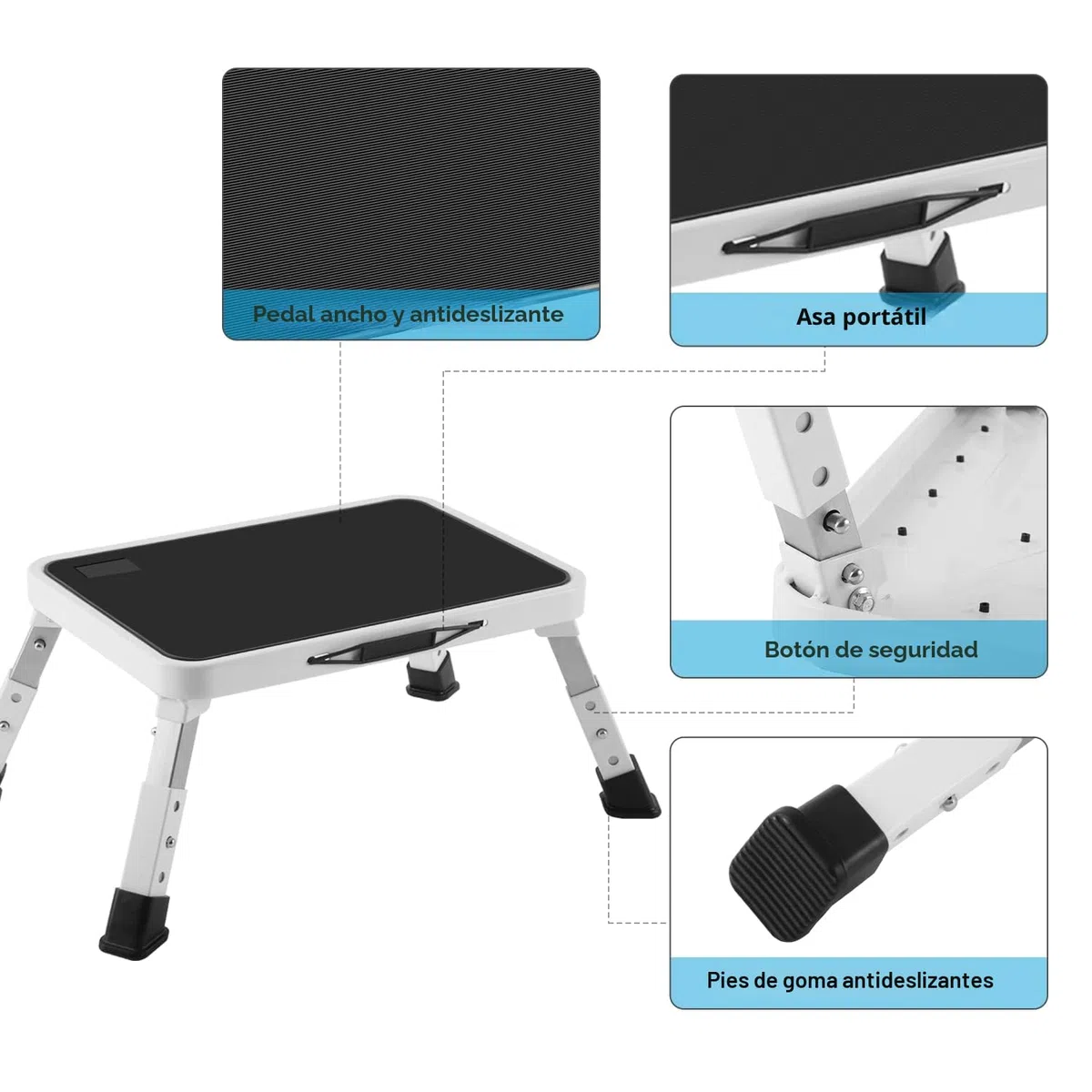 HBTower Taburete plegable, altura regulable, escalera con plataforma antideslizante, soporta hasta 150 kg, escalera para cocina y hogar