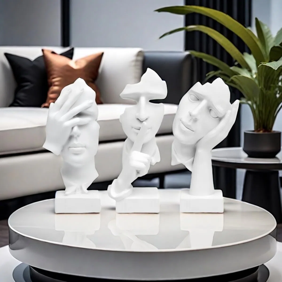 Estatua de Pensador de 3 Piezas, el Silencio es Oro Figura de Arte Abstracto, esculturas de Resina para el hogar Moderno,Decoración de Estantería,Decoraciones de Oficina, Regalo (Blanco)