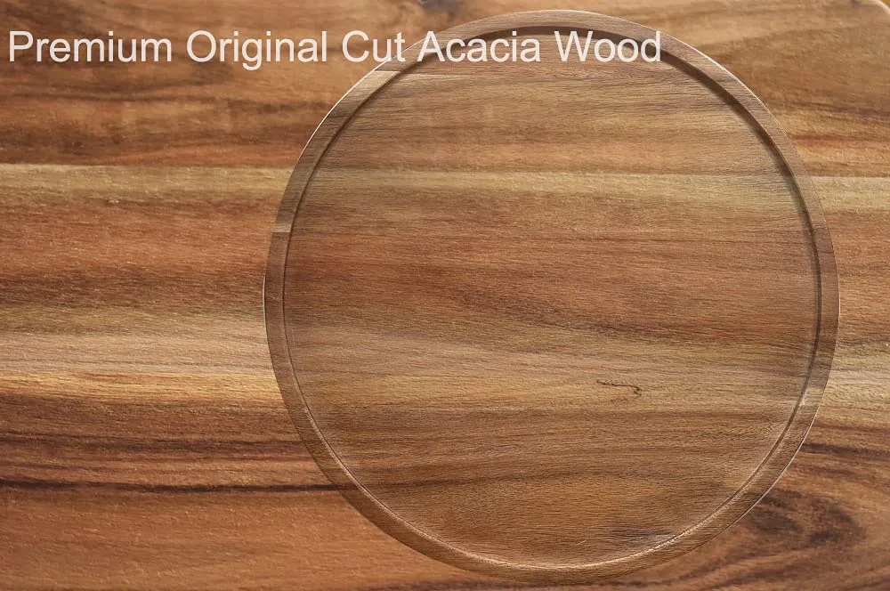 Organizador de madera de acacia Lazy Susan de 12 pulgadas, tocadiscos de cocina para organización de mesa de despensa, dos niveles