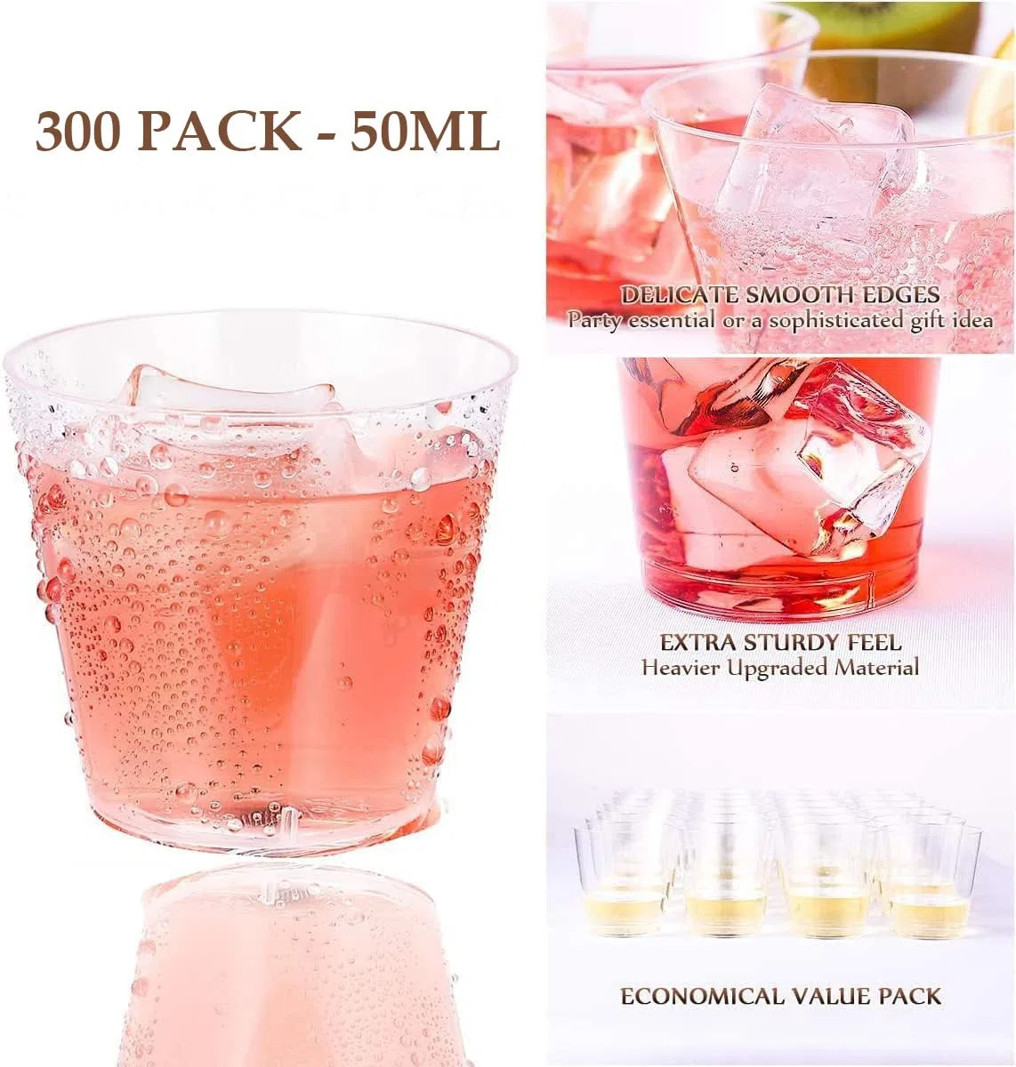 SENENQU 300 Piezas Vasos Plástico Duro Transparentes 50 ml, Vasos de Plástico para Chupito, Degustación, Cócteles, Postres, Fiestas, Bodas y Catering Familiar