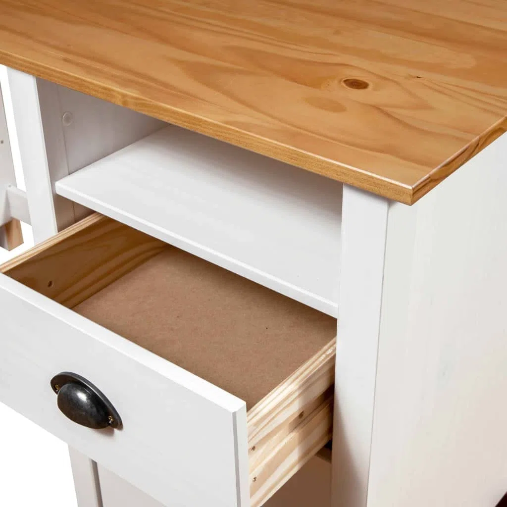 Escritorio Hill de madera maciza de pino con 3 cajones, 120 x 50 x 74 cm, estante y asas para vasos, ideal para oficina, oficina, habitación infantil y trabajo ergonómico