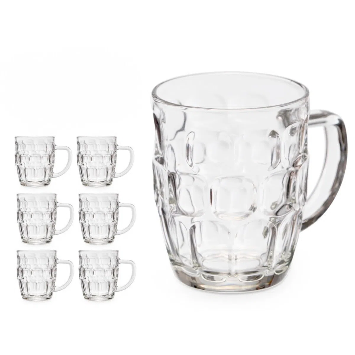 Set 6 jarras de cerveza vidrio transparente. Caja de envío (520 ml, 6, unidad)