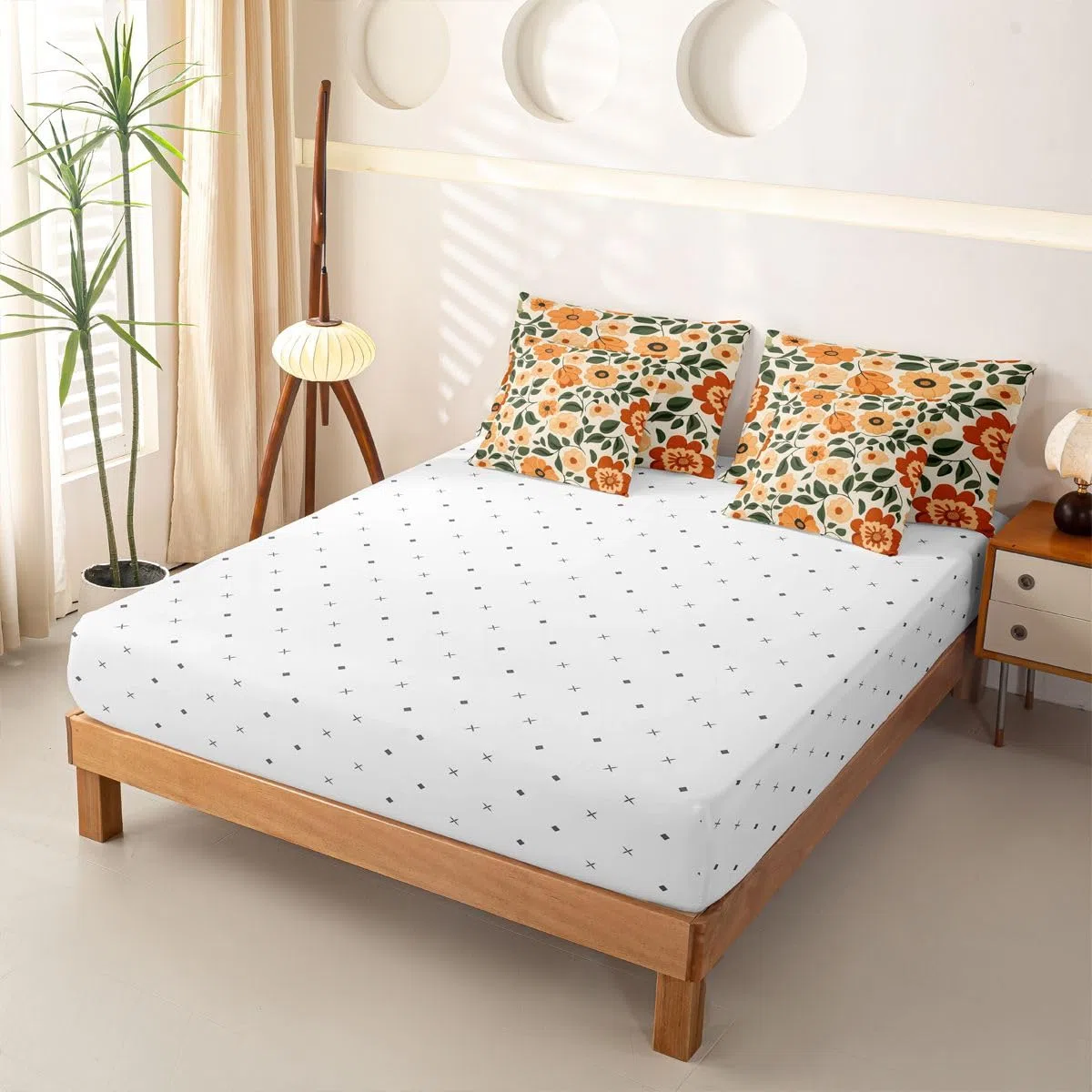 Loussiesd Juego completo de ropa de cama de 7 piezas, diseño floral, tamaño King, color verde, rojo y amarillo, incluye funda de edredón, sábanas, fundas de almohada, fundas de cojín