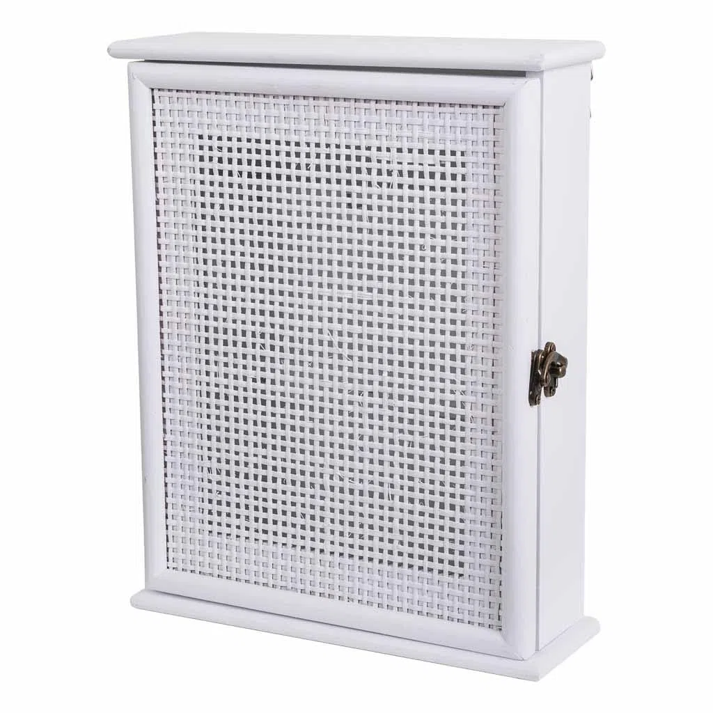 Caja de llaves de madera y rejilla blanca 24x7.5x30