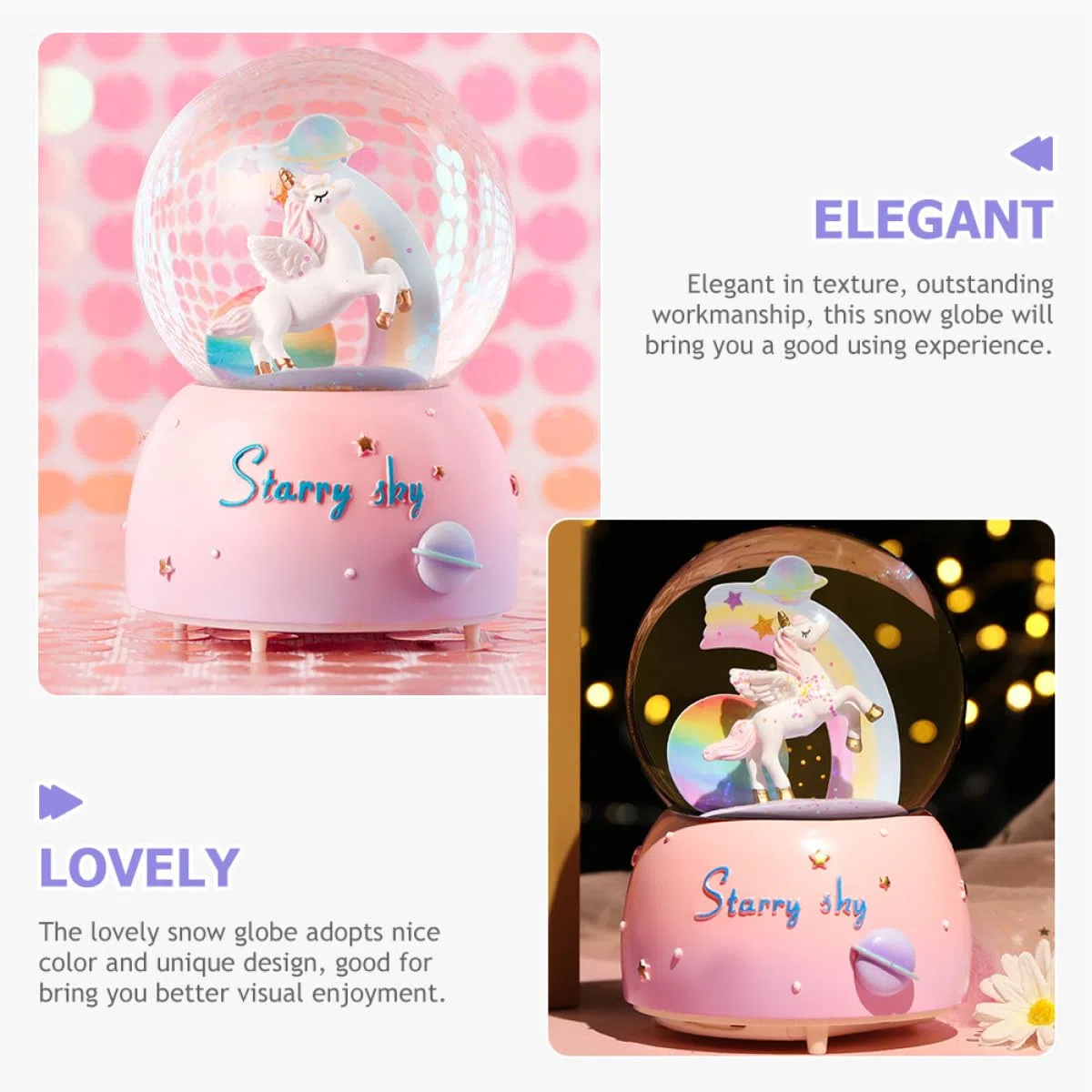 Caja de Música con Globo de Nieve Unicornio de Diseño Infantil Efecto Luz y Música Manual Decoración Navideña y Regalo Cumpleaños para Niñas Ambiente Romántico y Festivo