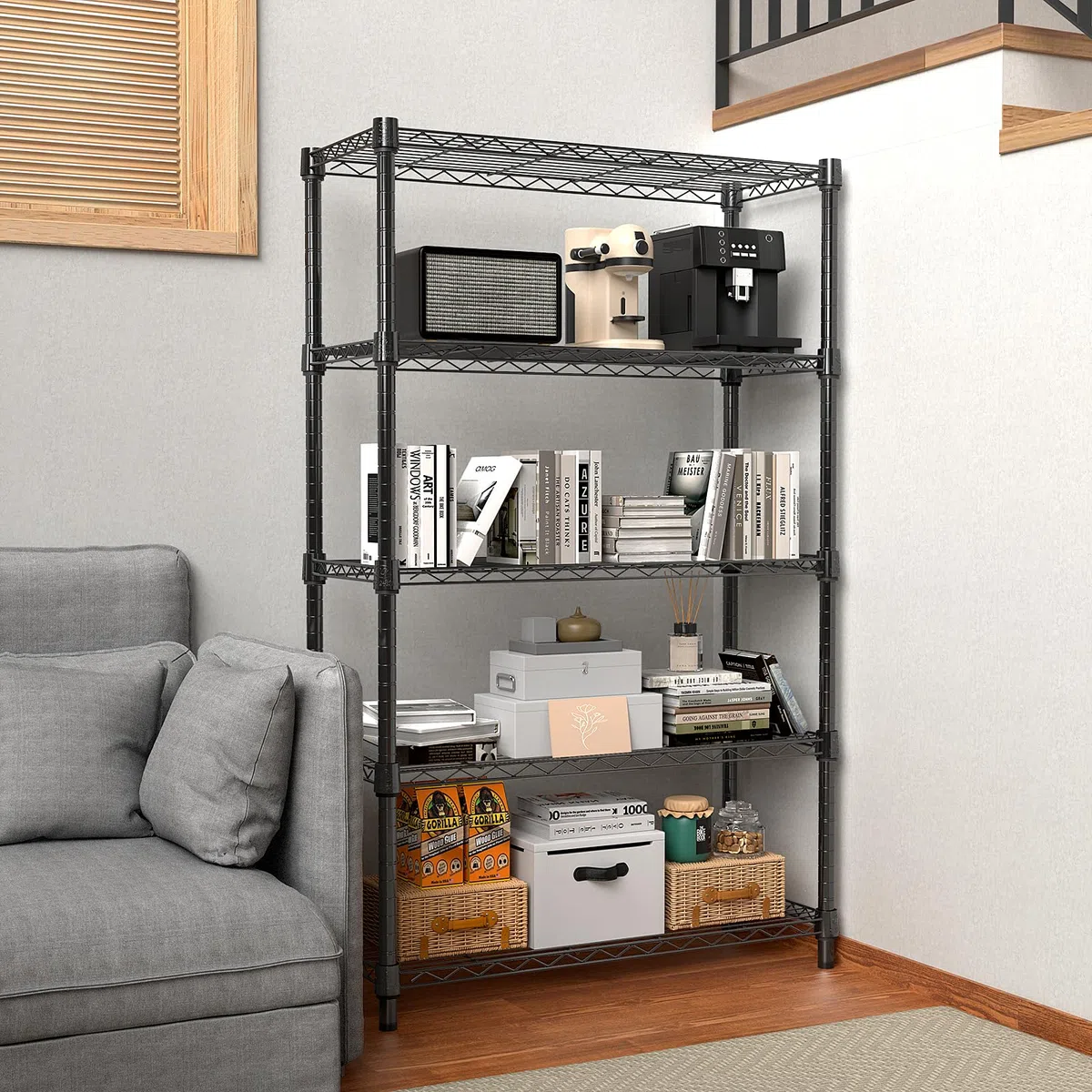 M MZG Estantería Metálica de Carga Pesada de 5 Niveles, hasta 567,5 kg, Baldas Ajustables, para Garaje, Taller y Almacén,Estudio,Negro, 35 x 60 x 158,7 cm