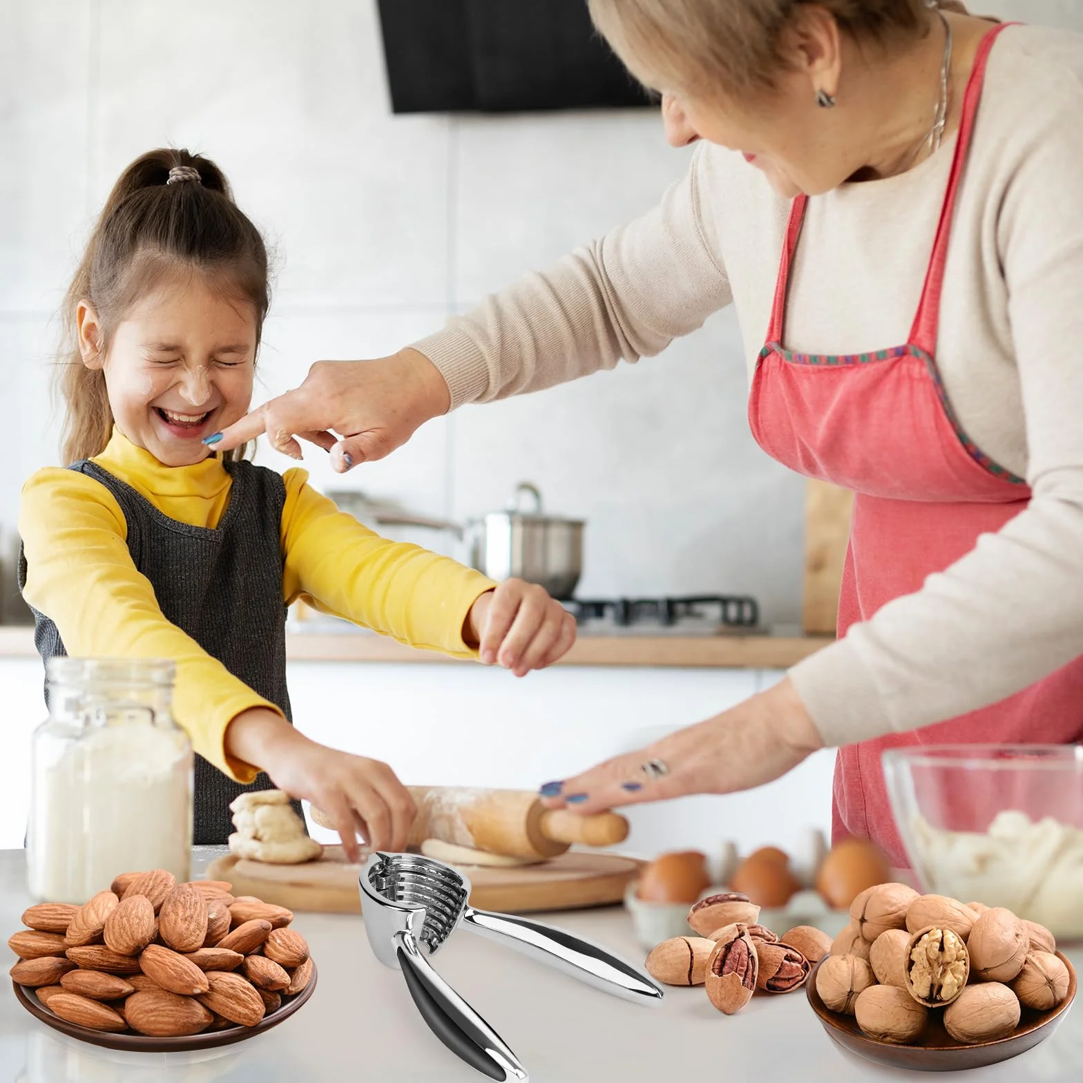 ChromLives Cascanueces de Metal Resistente - Clip y Alicates para Nueces, Almendras, Avellanas y Castañas - Accesorios de Cocina para Frutos Secos