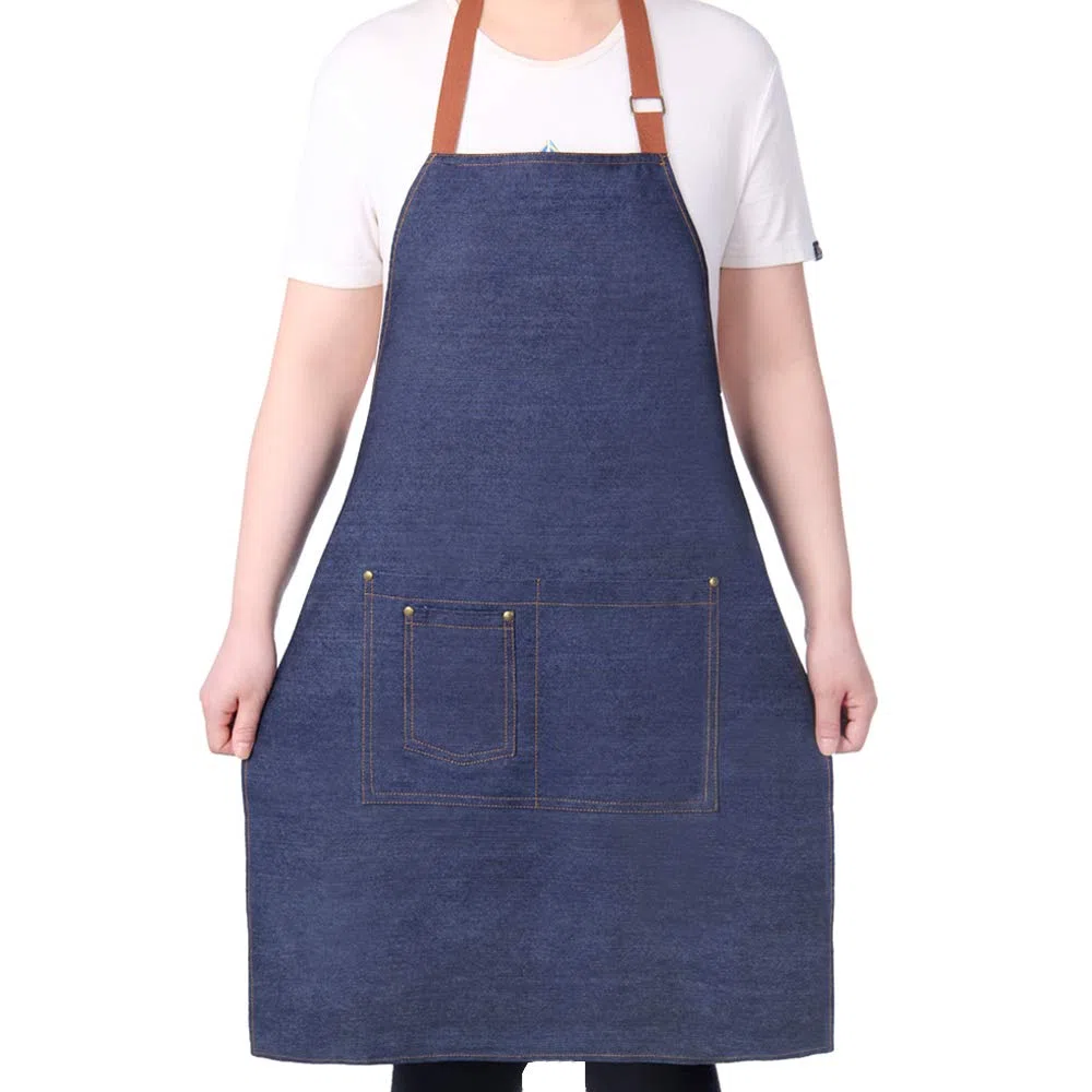 xinding Delantales para mujer, delantales de cocina de mezclilla, delantales ajustables con múltiples bolsillos para hombres y mujeres, delantales de chef unisex lavables a máquina para manualidades