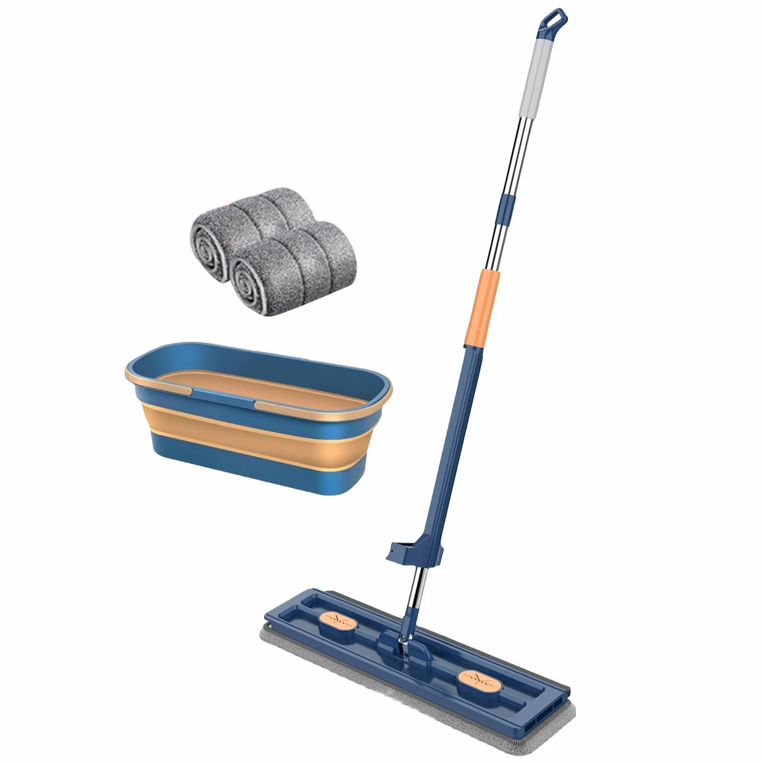 Fregonas Planas para Limpieza de Suelos, Fregona de Microfibra | Fregona Plana, Fregona seca y húmeda con 2 almohadillas de microfibra reutilizables para húmedo y