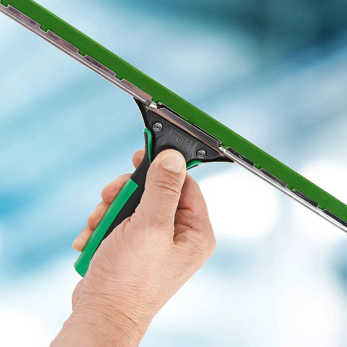 UNGER ErgoTec Escobilla de goma (35 cm de ancho, con guía en forma de S y goma verde, para limpiar ventanas sin dejar rayas) ES35G