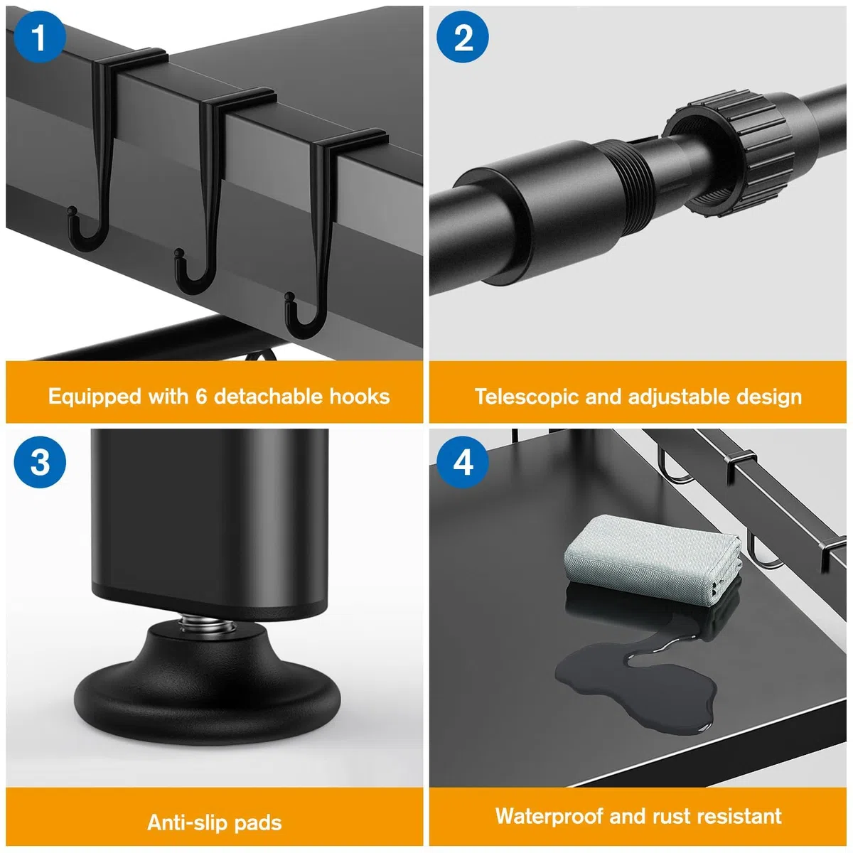 Estantería Extensible para microondas, estantería de Cocina, de pie, para microondas, de pie, Organizador de Cocina, con 6 Ganchos, para encimeras de Cocina