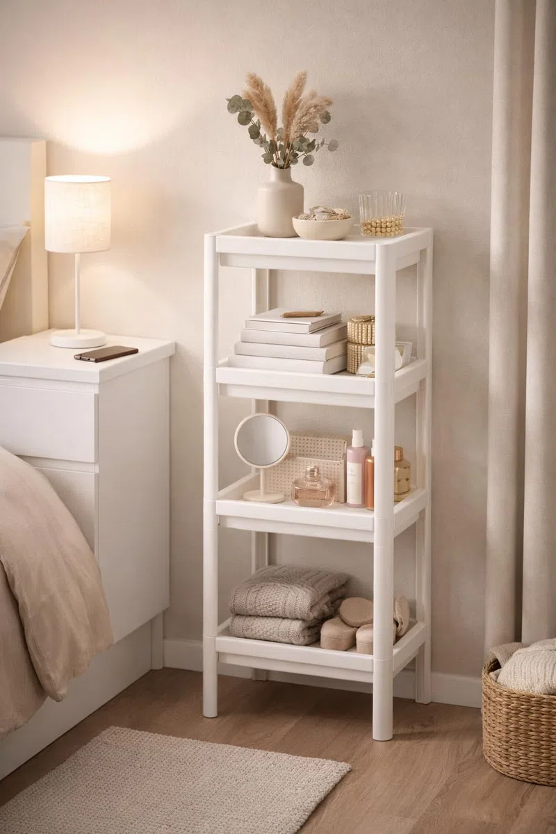 MARUKATSU Estantería Auxiliar 4 Baldas Blanca – Estantería Baño Estrecha Multiusos, Cocina, Lavadero o Dormitorio – Plástico PP Resistente, Ligera, Fácil Montaje sin Herramientas – 37x23x101 cm