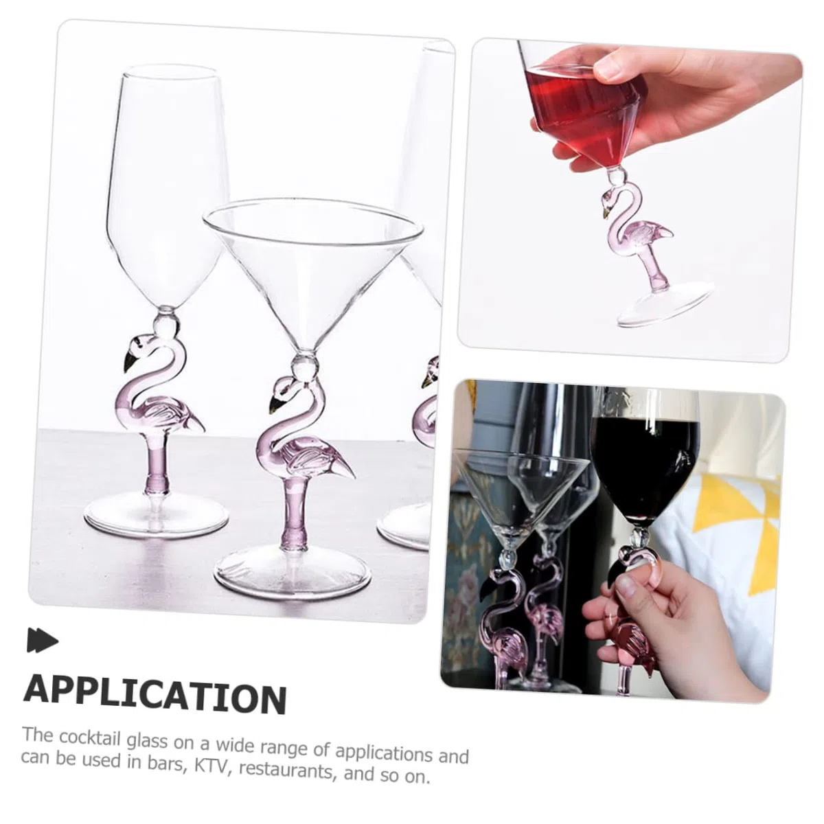 PRETYZOOM 2 Copas de Vino de Vidrio, 330ml, Diseño de Flamenco Rosa, Resistentes al Desgaste, para Fiestas y Bares