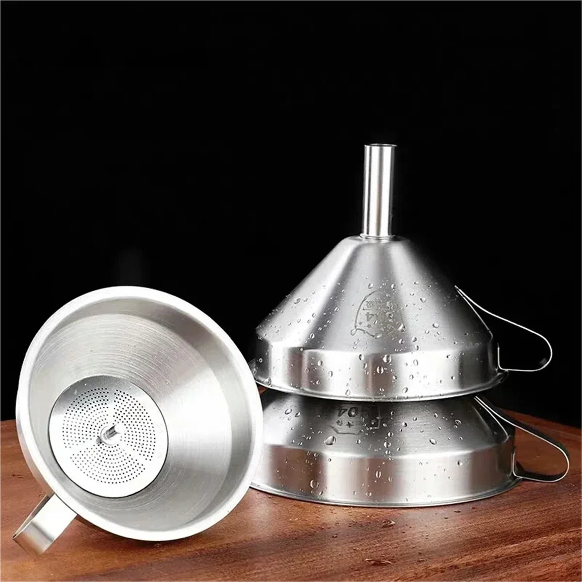 Embudo De Cocina En Acero Inoxidable Juego de embudos acero inoxidable, embudo for líquidos boca ancha con filtro, cocina for botellas, herramientas, 3 uds