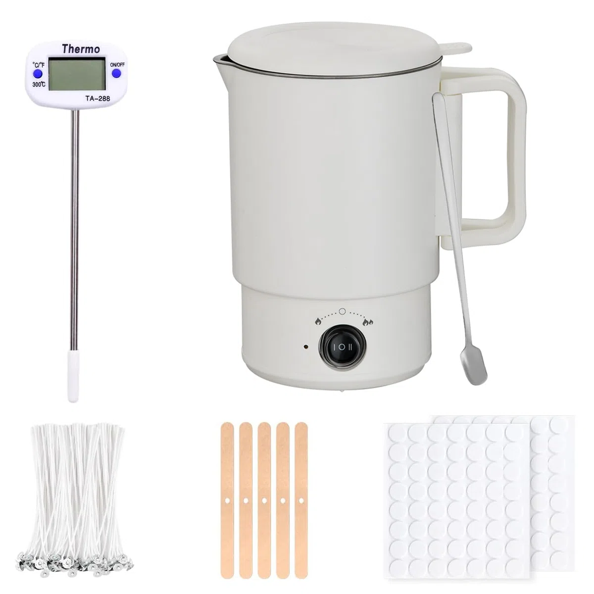 Redrentik Tarro de cera de hierro fundido profesional 800ml, base extraíble, kit completo para velas: olla, termómetro, mechas, pegatinas, soporte y cuchara de mezcla