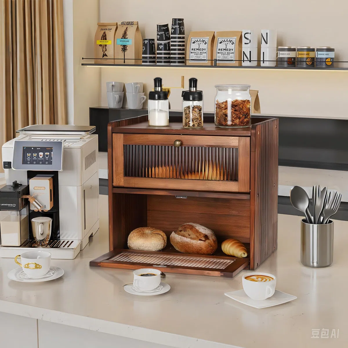 Paneras Para Guardar El Pan Caja Grande De Madera Maciza Doble Panera Madera Para Guardar ReposteríA Con Puerta AcríLica MagnéTica Bread Bin (Marrón)