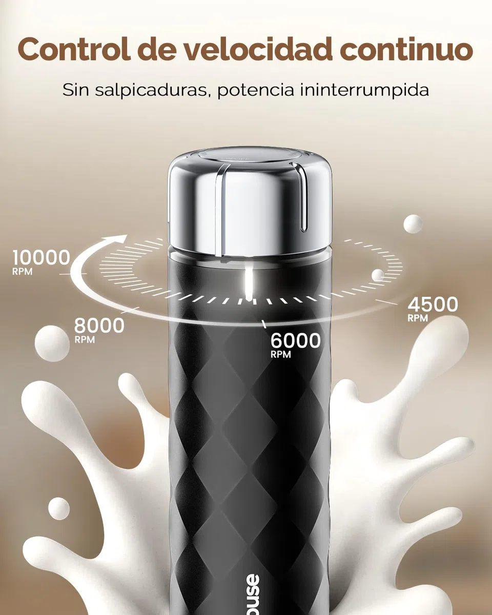 Maestri House Espumador de leche, Batidora con Control de Velocidad Continuo, Espumador Leche Recargable con Batidor y Soporte de Acero Inoxidable, Batidor Electrico te Matcha