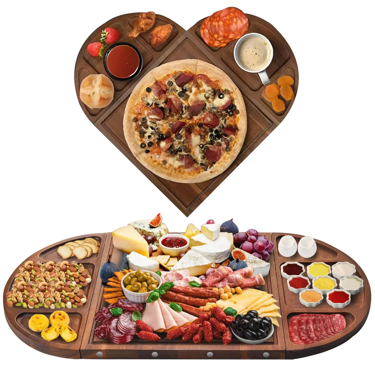 Tablas de embutidos de acacia grande y tabla de queso, juego de regalo de 3 piezas de tablero magnético largo y redondo, tabla de pastoreo de madera de acacia, bandeja de servir de madera para fiestas