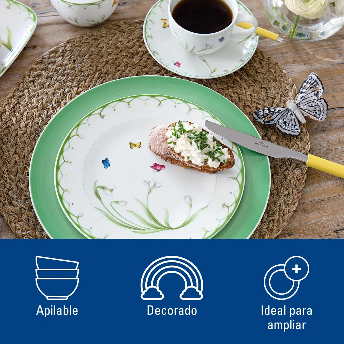 Villeroy & Boch Colourful Spring Plato de desayuno (22 cm), Porcelana Premium, Blanco/Multicolor