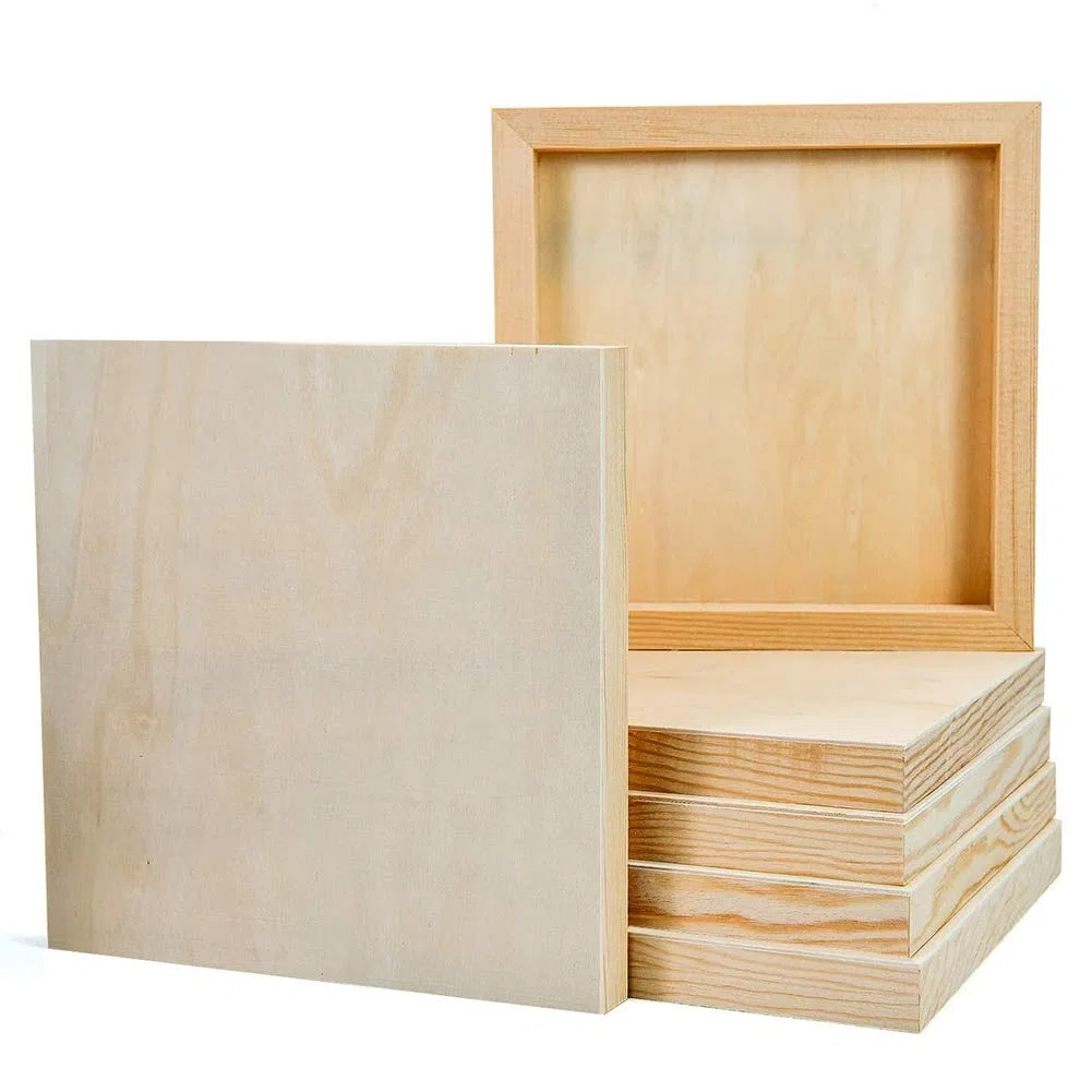 JeogYong 6 Piezas Lienzo de Madera, Panel de Pintura con Base, Marco Hecho en Casa, Paneles Naturales para Dibujar y Manualidades 20x20cm