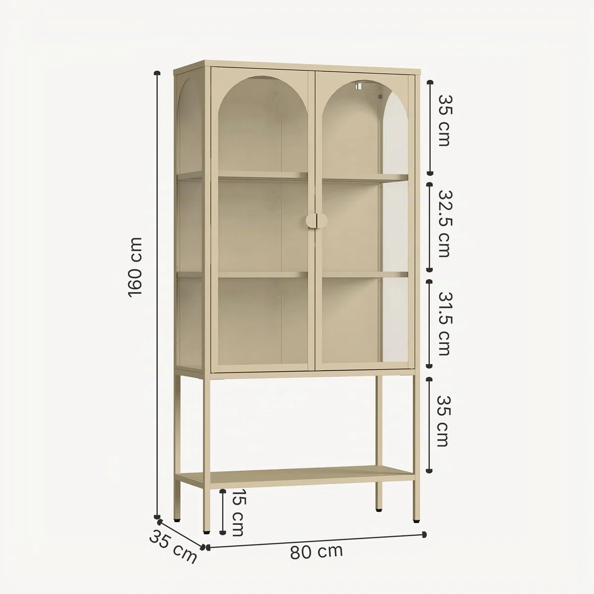 [en.casa] Vitrina Klippestad Aparador Alto 1 con Estante Inferior 2 Puertas de Cristal Transparente 3 Compartimentos Cerrados Mueble Auxiliar para Cocina Comedor Oficina Acero 160 x 80 x 35 cm - Camel
