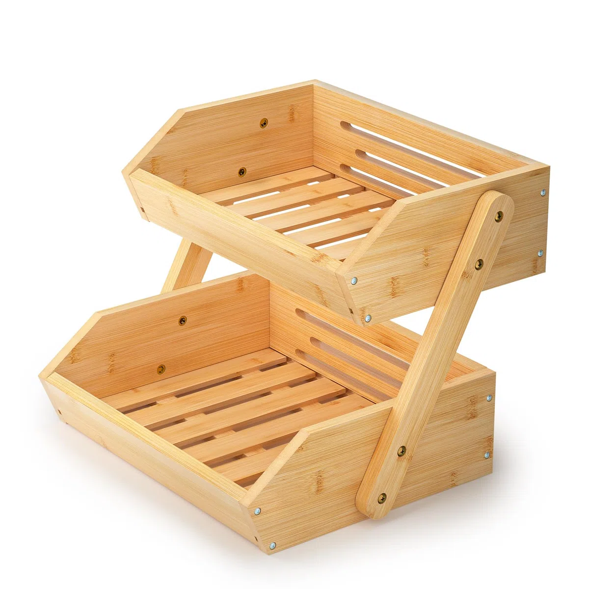 Calm Cozy Soporte de bambú para Cesta de Frutas, 2 Niveles Estante para Frutas,Cesta de Almacenamiento de Pan, Soporte para Verduras para encimera de Cocina