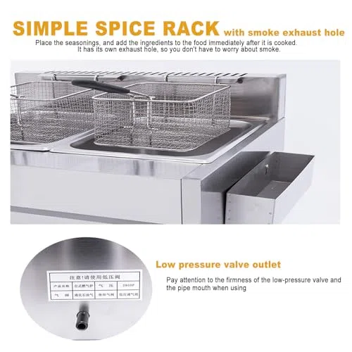 Freidora de gas industrial, freidora profesional de acero inoxidable con cesta, ideal para restaurantes y cocinas domésticas