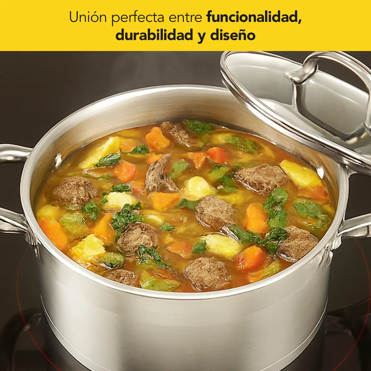 CASTEY - Olla Inox Essentials con Tapa 24 cm 5,4 L, Acero Inoxidable, Compatible con Inducción, Gas y Vitrocerámica, Olla Grande para Guisos y Sopas, Menaje de Cocina