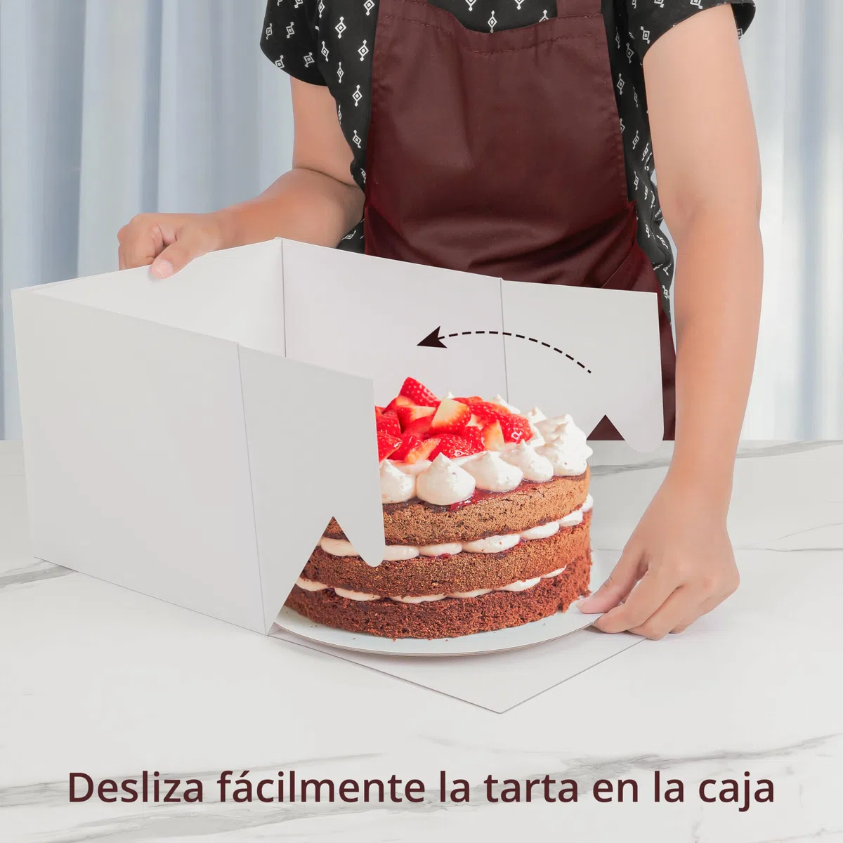 Winter Shore Cajas para Tartas con Bandeja (Pack de 10) - Caja Cartón Desechable Blanca con Ventana para Repostería - Cartón de 350 G/M² - Bandeja de 25,3 cm, Caja de 25,4 x 25,4 x 20,3 cm