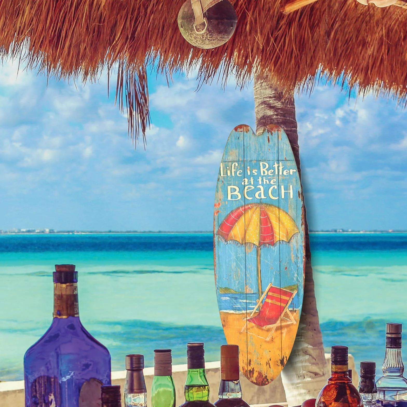 4 piezas de señalización decorativa de paddle board de madera para pared, señalización de paddle board para decoración interior de piscinas y playa, flujo de bebidas