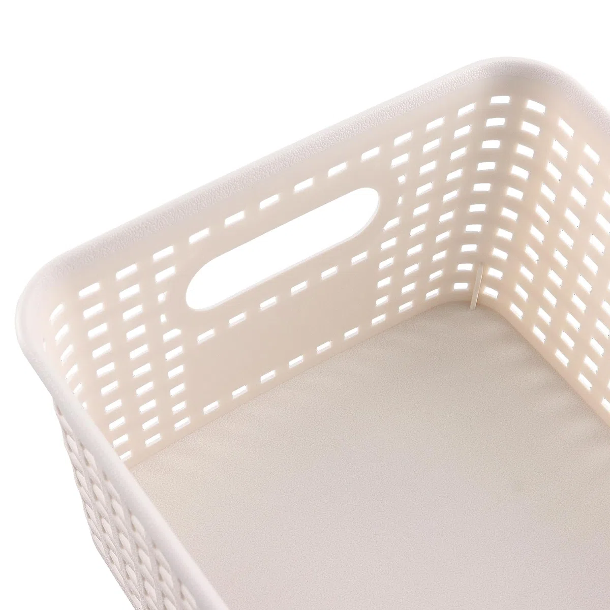 6 cajas de almacenamiento con tapa de bambú, 25 x 18 x 10 cm, caja de plástico blanca, cesta de ratán, apilable, con asa, para cocina y baño