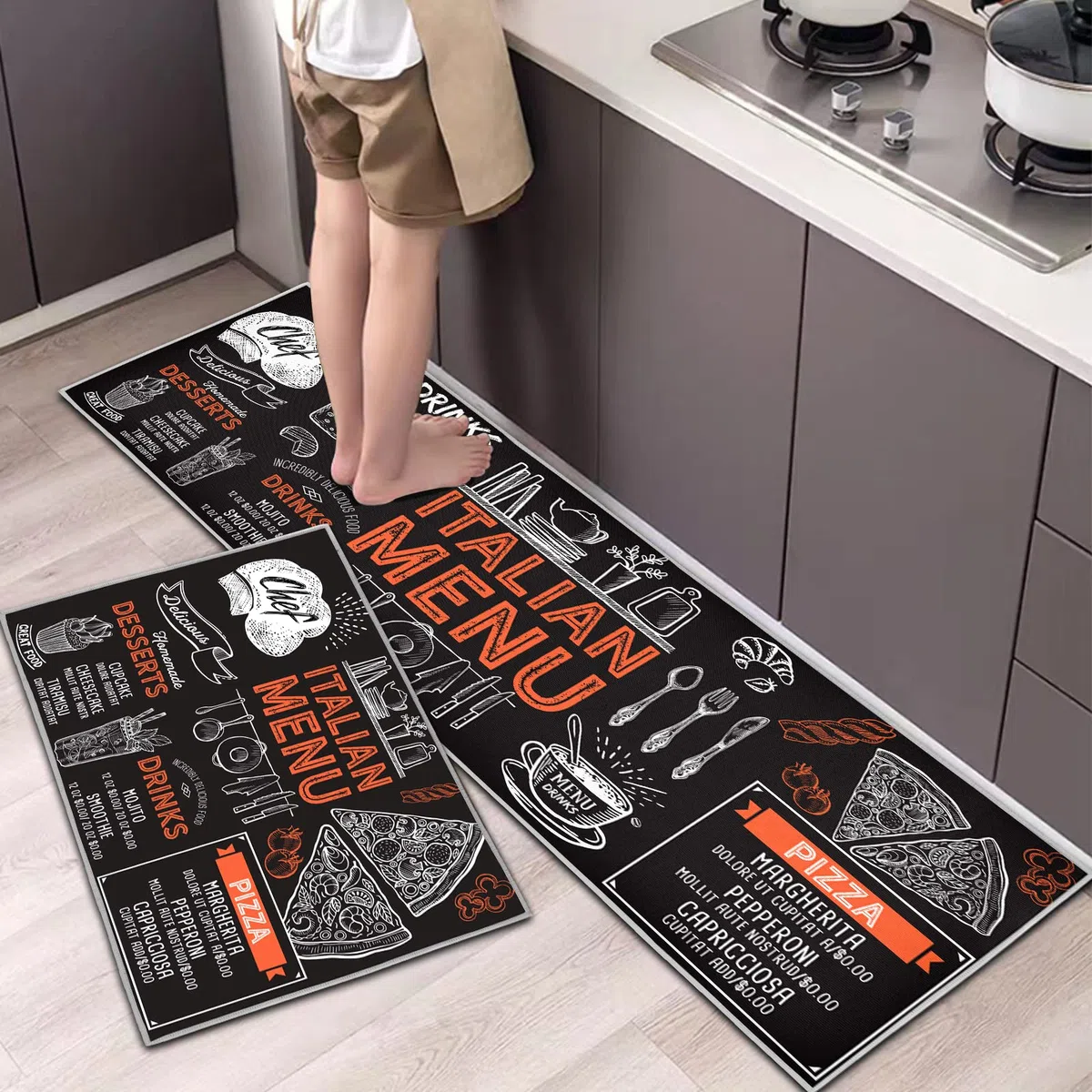 Juego de Alfombrillas de Cocina Antideslizantes y duraderas, 2 Piezas Lavables para Cocina, lavandería, Dormitorio (A, 40 x 60 + 40 x 120 cm)